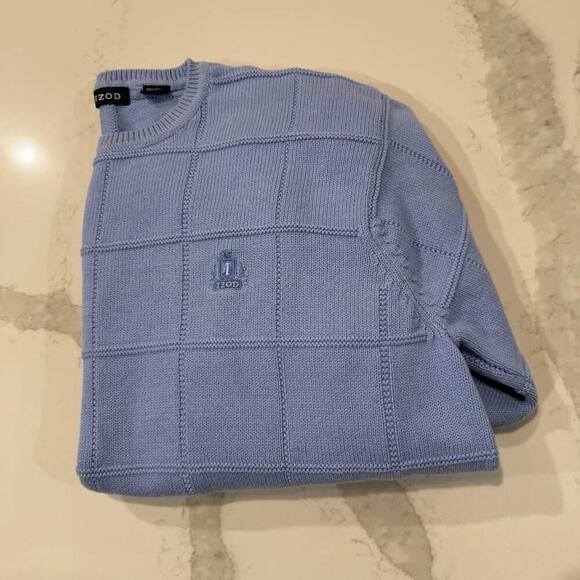IZOD Knit Checkered Pullover Long Sleeve Crewneck Sweater Blue Men's XXL Cotton - Picture 5 of 5